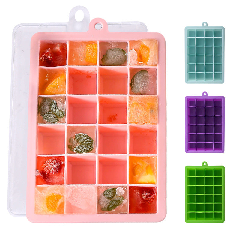 Kingwise Square Shape 24 Cavity Cube Ice Maker Silicone Mold With Cover