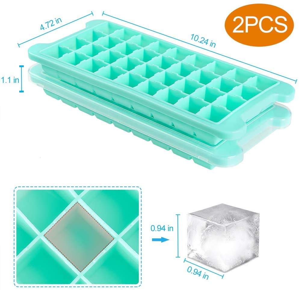 Kingwise 36 Cavities Mini Square Shape Reusable Silicone Ice Cubes Tray Maker Mold With Lid