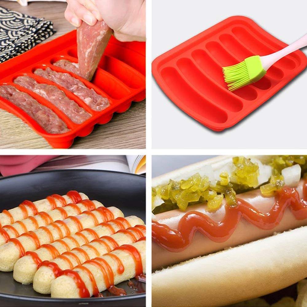 Kingwise 6 Cavity Silicone Mini Hot Dog Bun Baking Moulds