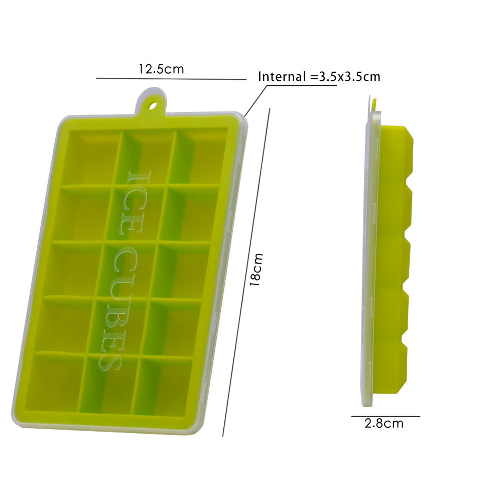 Kingwise Square Reusable Food Grade Silicone Rubber 15 Cavity Ice Cube Tray With Lid