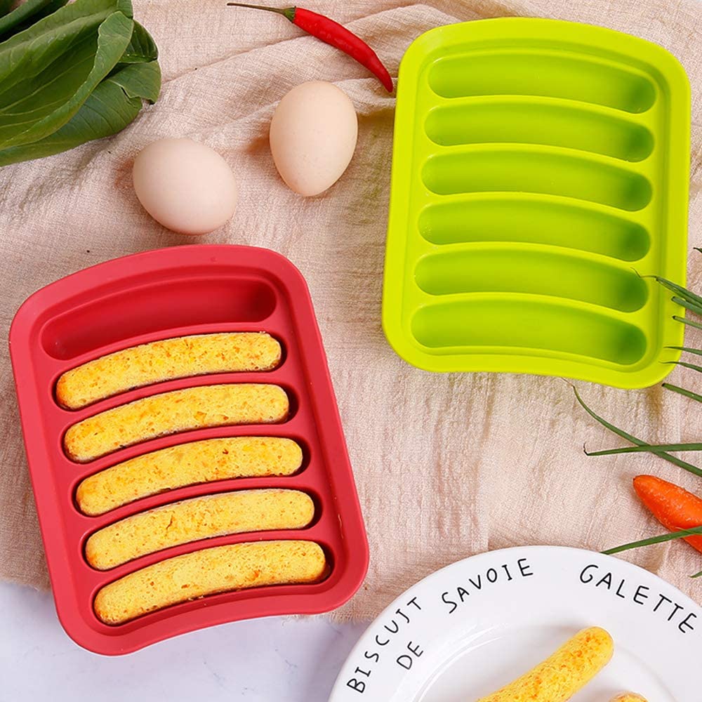 Kingwise 6 Cavity Silicone Mini Hot Dog Bun Baking Moulds