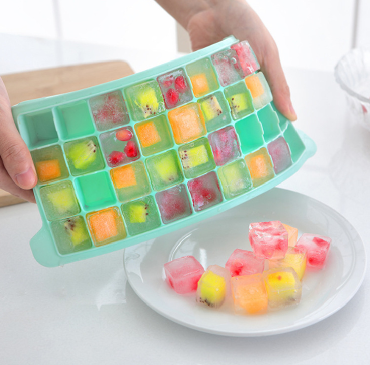 Kingwise 36 Cavities Mini Square Shape Reusable Silicone Ice Cubes Tray Maker Mold With Lid