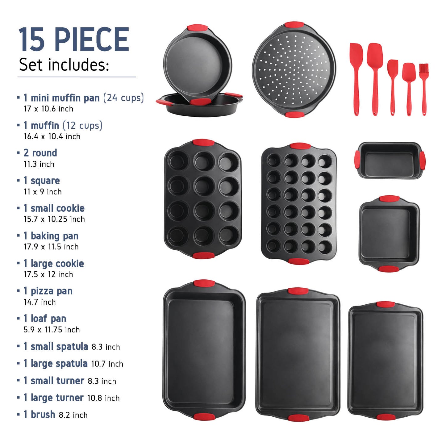 Kingwise Non Stick Coating Carbon Steel 15 Piece Silicone Handle PBaking Pan Tray Bakeware Se