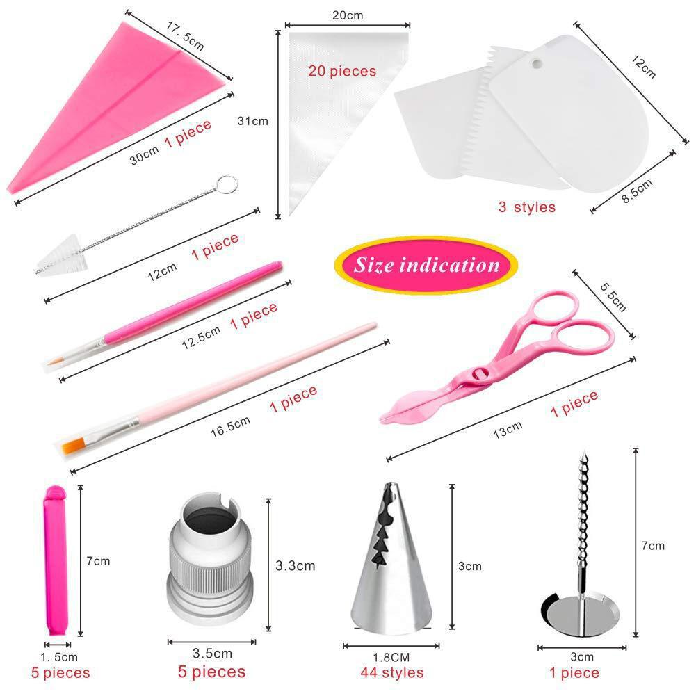 Pink 83 Pieces Baking Tools Kit Supplier Disposable Piping Tips Bags Nozzles Scraper Fondant Cake Decorating Set