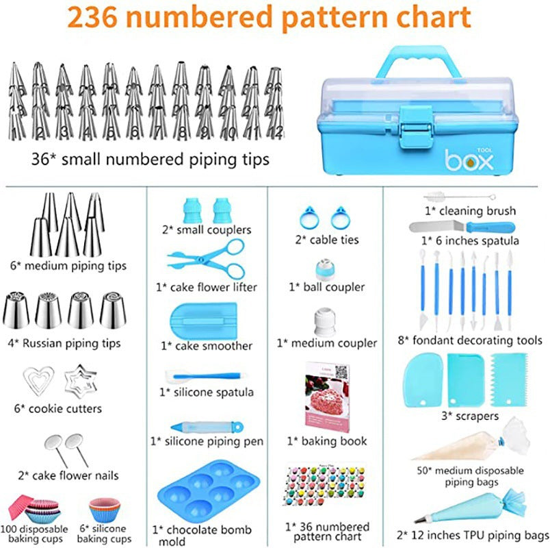 Kinfwise Cake Tools Set Piping Tips 236pcs Cake Decorating Supplies Kit with Storage Box