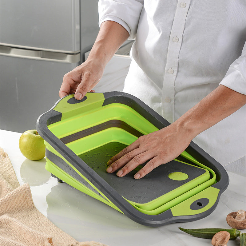 Kingwise 3 in 1 Function Plastic Collapsible Cutting Board with Colander