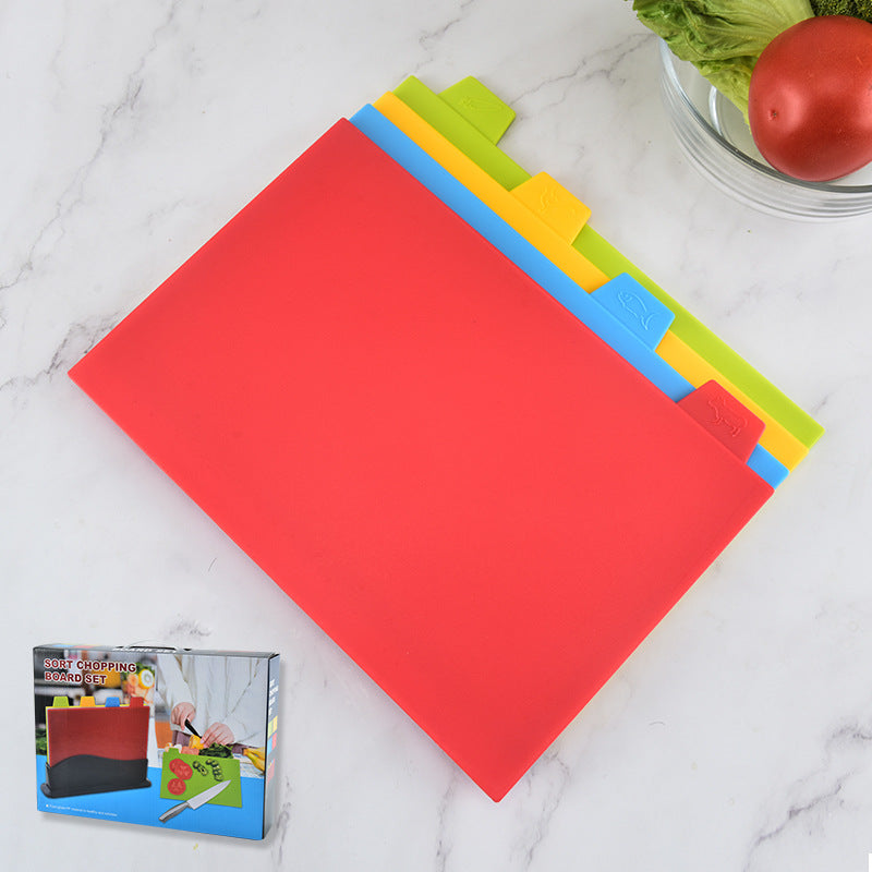 Wholesale 4 Pieces Color Coded Index Kitchen Plastic Cutting Board Set with Storage Stand