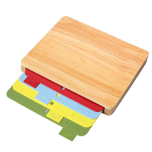 Beech Wooden Chopping Board Index 5 Pcs Kitchen Cutting Board Set with Color Coded Flexible Cutting Mat