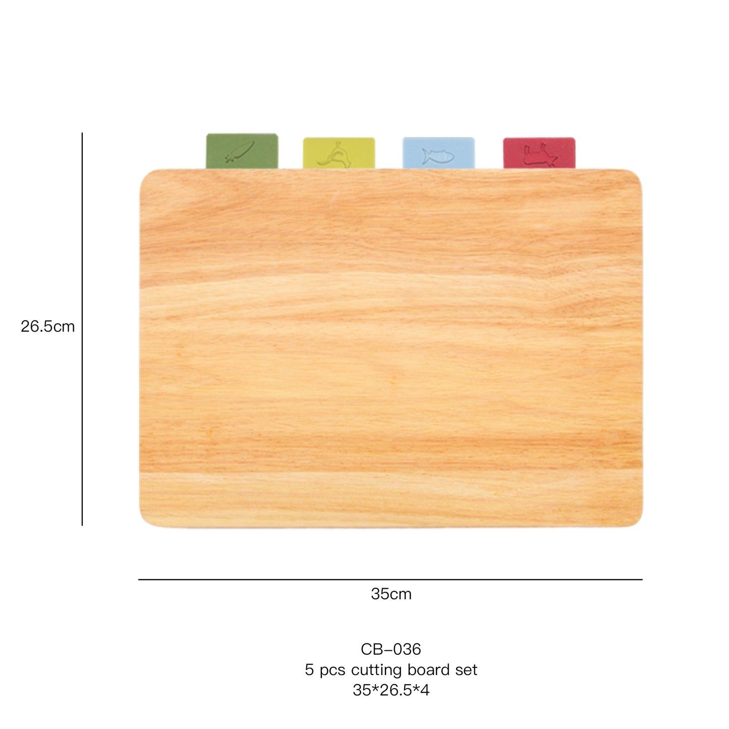 Beech Wooden Chopping Board Index 5 Pcs Kitchen Cutting Board Set with Color Coded Flexible Cutting Mat