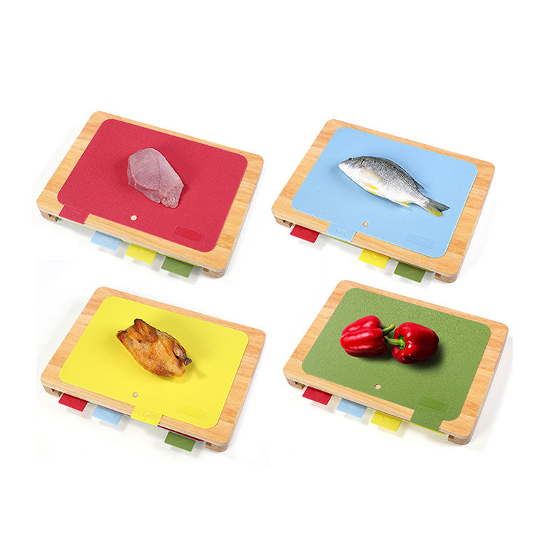 Beech Wooden Chopping Board Index 5 Pcs Kitchen Cutting Board Set with Color Coded Flexible Cutting Mat