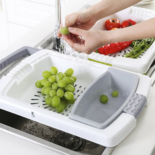 Kingwise Kitchen Multi functional Plastic Chopping Cutting Board Water Drain Storage Basket