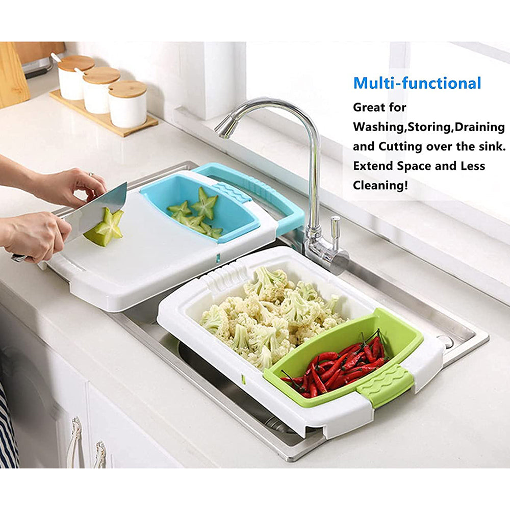 Kingwise Kitchen Multi functional Plastic Chopping Cutting Board Water Drain Storage Basket