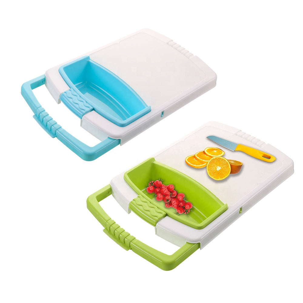 Kingwise Kitchen Multi functional Plastic Chopping Cutting Board Water Drain Storage Basket