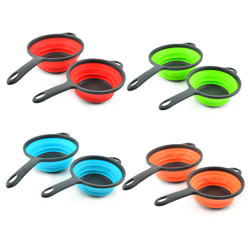 Kitchen Folding Silicone Colander Square Round Sink Fruit Vegetable Basket with Handle