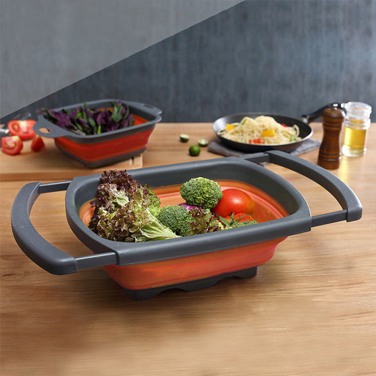 Vegetable Fruit Filter Basket Rectangle Kitchen Collapsible Colander Strainer with Extendable Handle