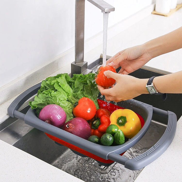 Vegetable Fruit Filter Basket Rectangle Kitchen Collapsible Colander Strainer with Extendable Handle