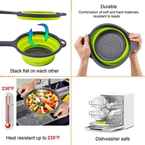 Plastic Fruit Vegetable Wash Colander 3 Pieces Collapsible Silicone Food Washing Strainer Basket