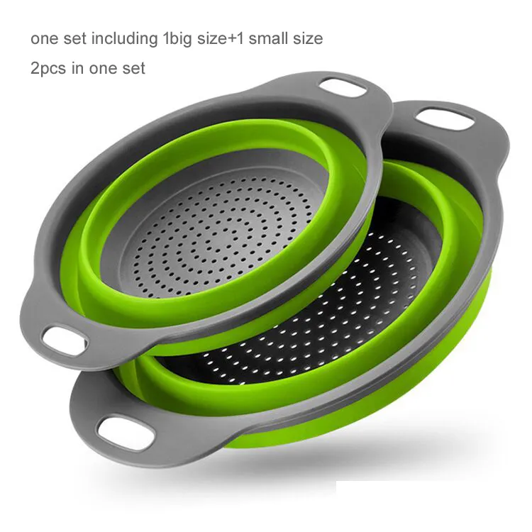 Kingwise Silicone Foldable Filter Strainer Round Collapsible Colander Kitchen Plastic Fruit Vegetable Washing Drain Basket