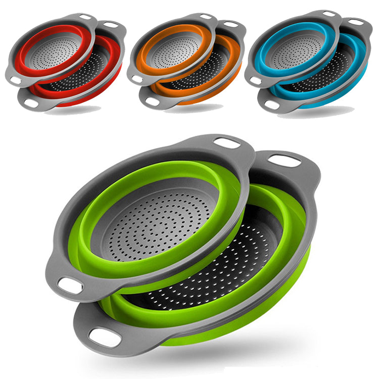 Kingwise Silicone Foldable Filter Strainer Round Collapsible Colander Kitchen Plastic Fruit Vegetable Washing Drain Basket