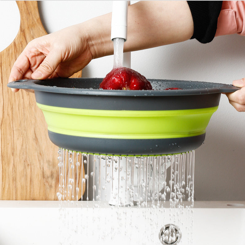 Large Round Silicone Collapsible Strainer Colander Plastic Foldable Vegetable Wash Drain Basket