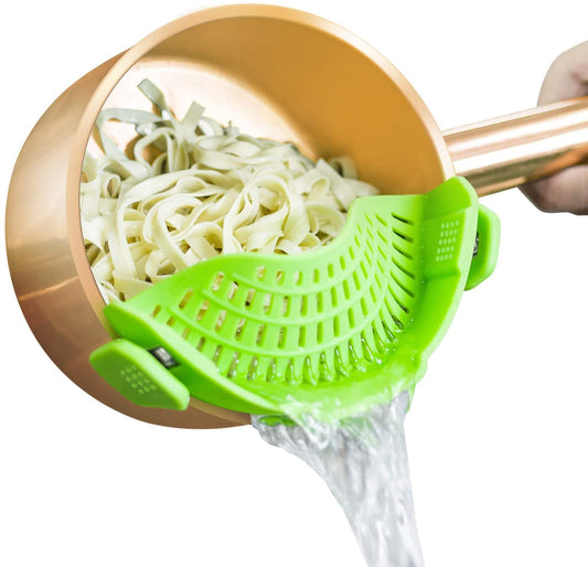 Kingwise kitchen clip on strainer bpa free silicon snap n strain for pots colanders