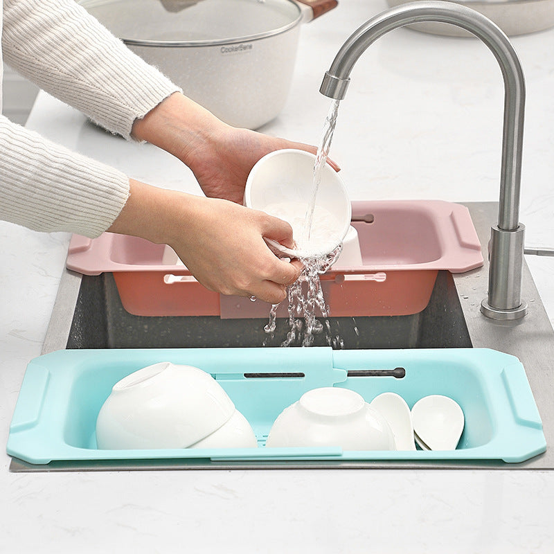 Kingwise plastic PP kitchen drain basket collapsible over the sink colander strainer basket