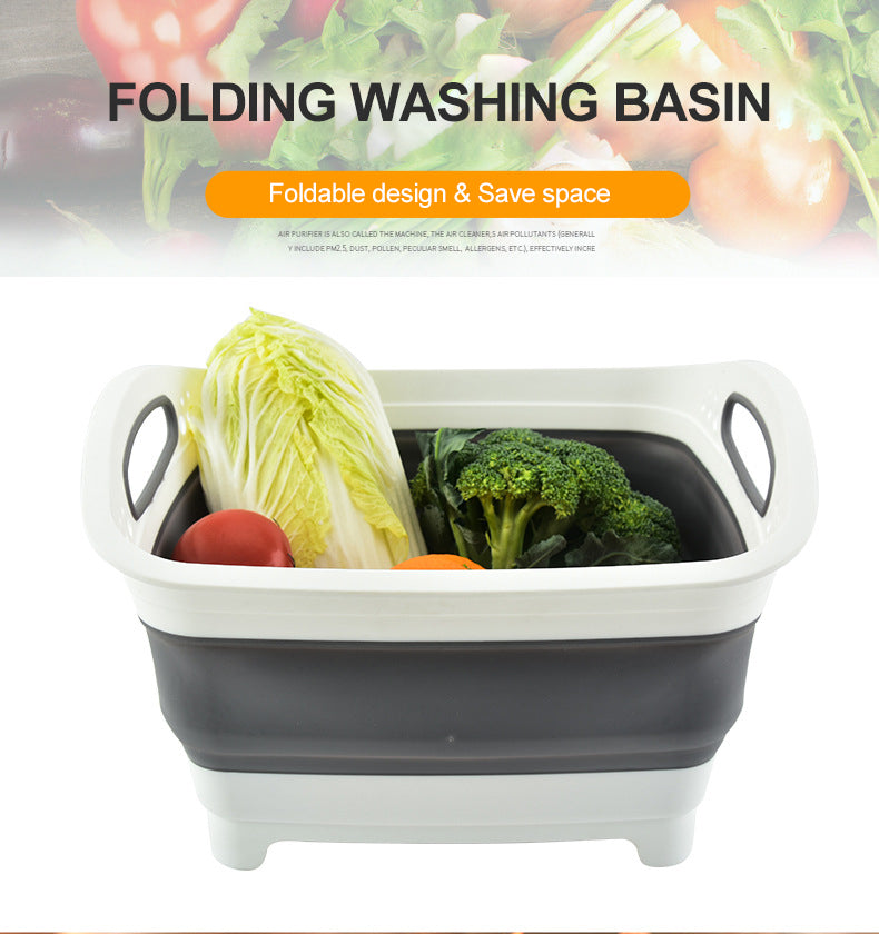 Kingwise kitchen plastic folding basin vegetable washing basin silicone foldable wash basin