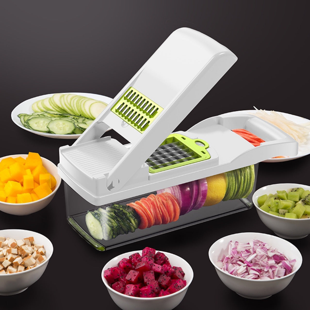 Kingwise Professional Mandoline Dice Slicer Stainless Steel Onion 12 in 1 Vegetable Chopper