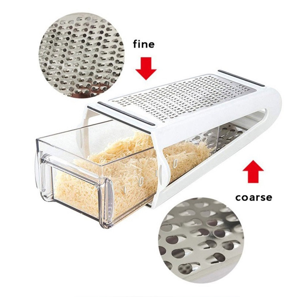 Kingwise Multi Functional Two Sided Vegetable Grinder Cheese Shredder Stainless Steel Cheese Grater with Container