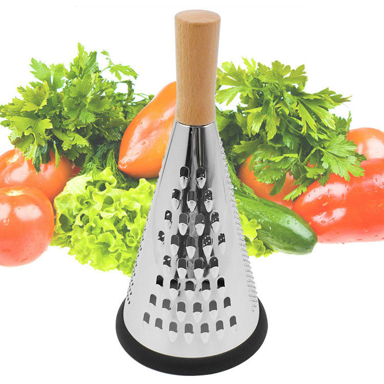 Kingwise Manual Stainless Steel Multi functional Vegetable Cheese Grater with Wooden Handle