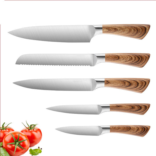 Kingwise wood grain stainless Steel Kitchen Cleaver six-piece set