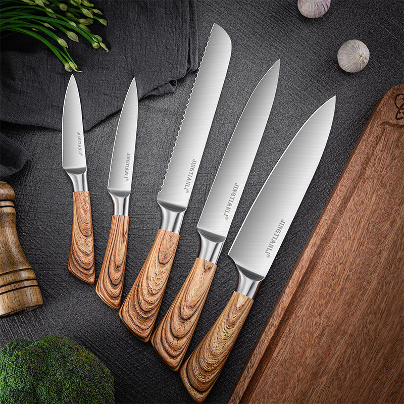 Kingwise wood grain stainless Steel Kitchen Cleaver six-piece set