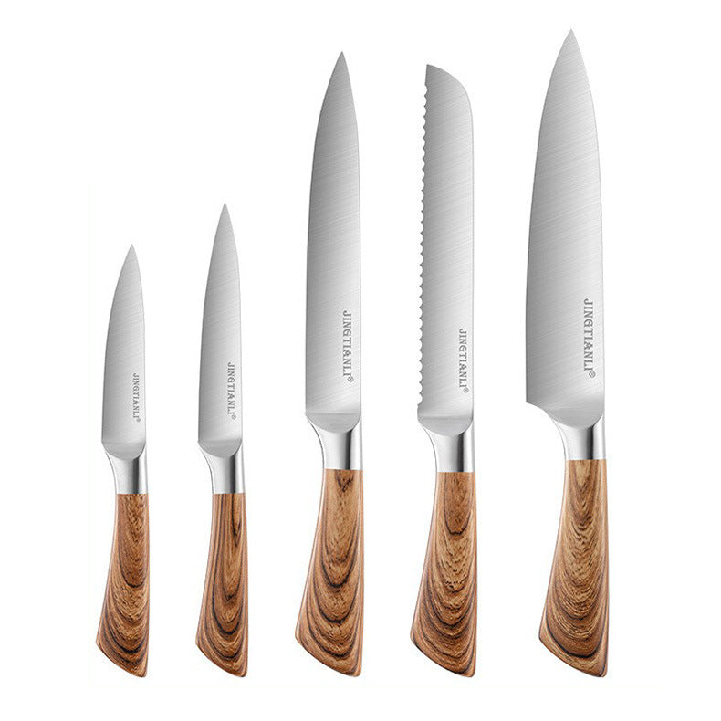 Kingwise wood grain stainless Steel Kitchen Cleaver six-piece set