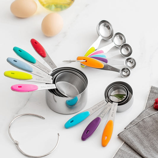 Kingwise Kitchen Baking Colorful 10 Pcs Silicone Handle Measuring Spoon And Cup Set