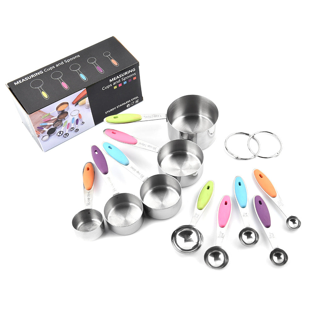 Kingwise Kitchen Baking Colorful 10 Pcs Silicone Handle Measuring Spoon And Cup Set