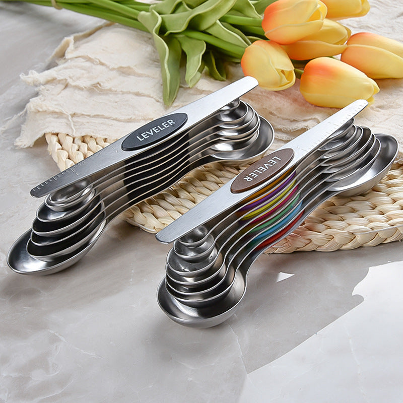 Kingwise 304 Stainless Steel 8 Pieces Double-ended Measuring Spoon Set with Scale