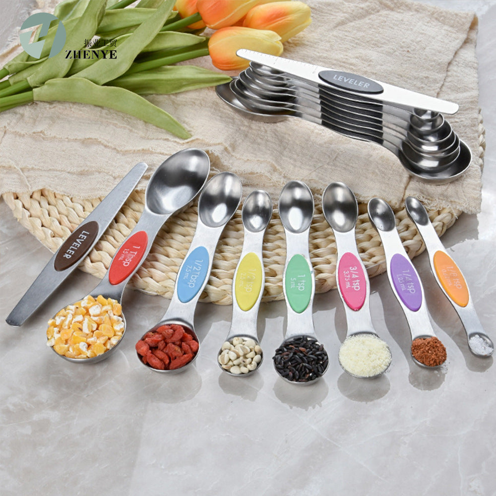 Kingwise 304 Stainless Steel 8 Pieces Double-ended Measuring Spoon Set with Scale