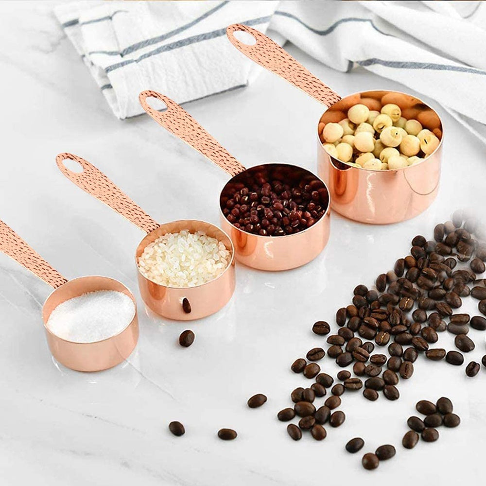 Kingwise Kitchen 4pcs Rose Gold Stainless Steel Measuring Spoon Cup