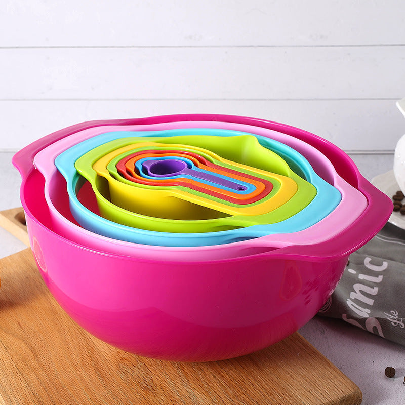 Kingwise Kitchen 10pcs Colorful Plastic Mixing Bowls and Measuring Cups