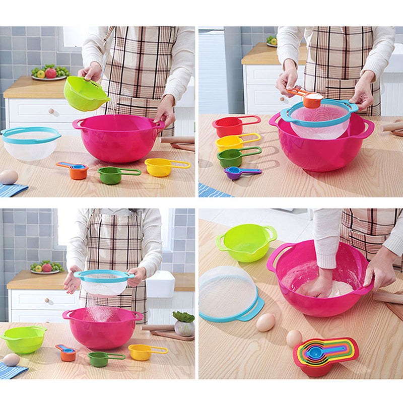 Kingwise Kitchen 10pcs Colorful Plastic Mixing Bowls and Measuring Cups