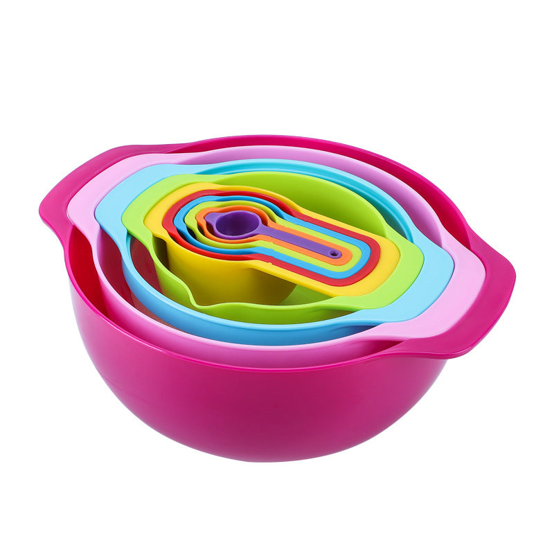 Kingwise Kitchen 10pcs Colorful Plastic Mixing Bowls and Measuring Cups