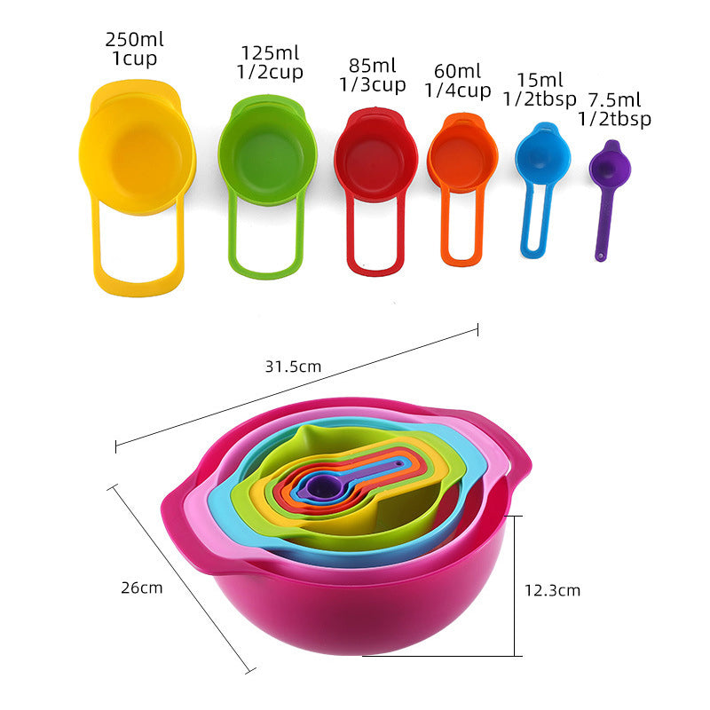 Kingwise Kitchen 10pcs Colorful Plastic Mixing Bowls and Measuring Cups