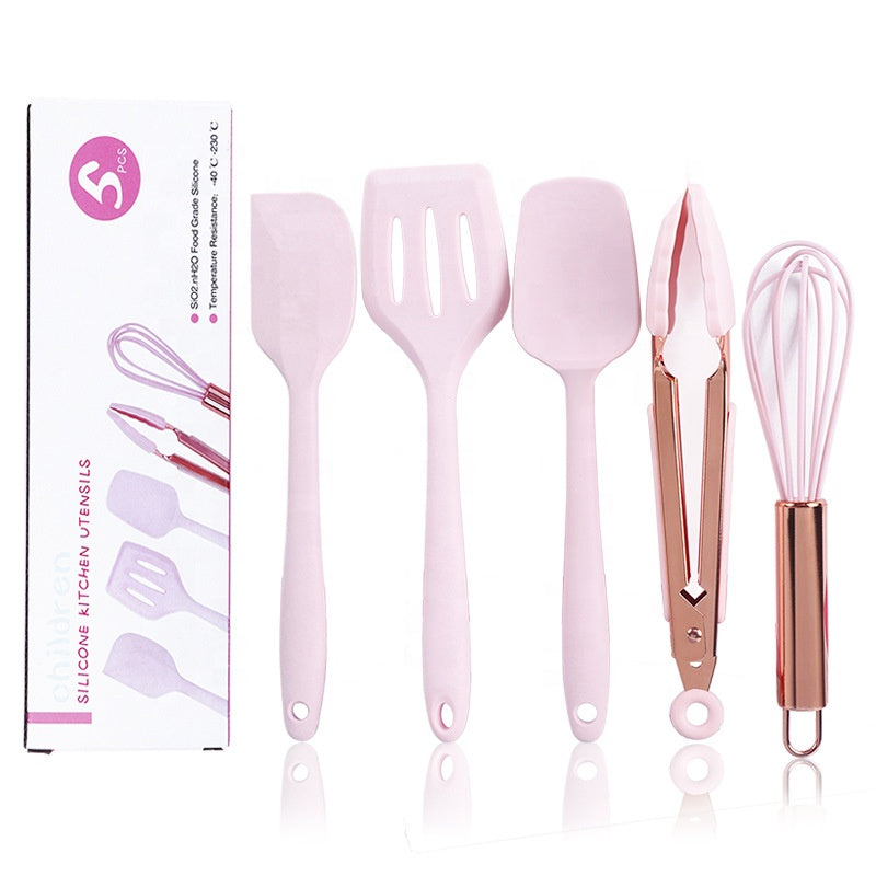 Kingwise Stainless Steel Rose Gold Handle Silicone  5pcs Kitchen Mini Utensils