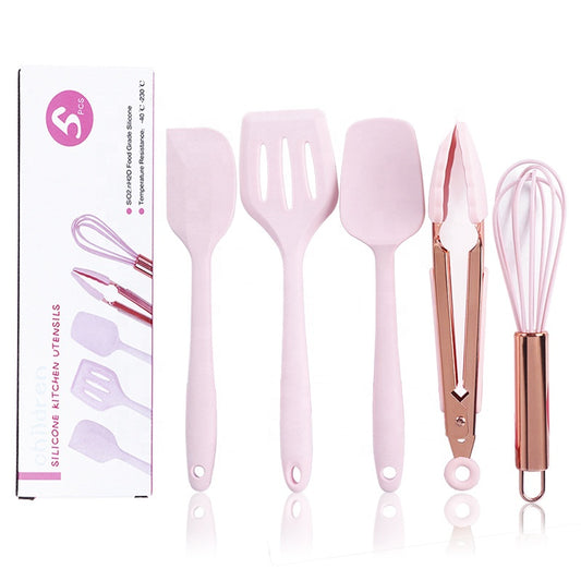 Kingwise Stainless Steel Rose Gold Handle Silicone  5pcs Kitchen Mini Utensils