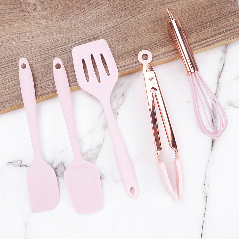 Kingwise Stainless Steel Rose Gold Handle Silicone  5pcs Kitchen Mini Utensils