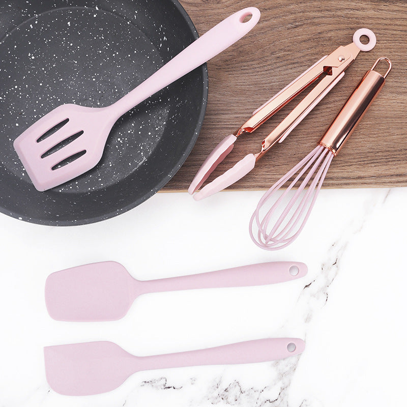 Kingwise Stainless Steel Rose Gold Handle Silicone  5pcs Kitchen Mini Utensils