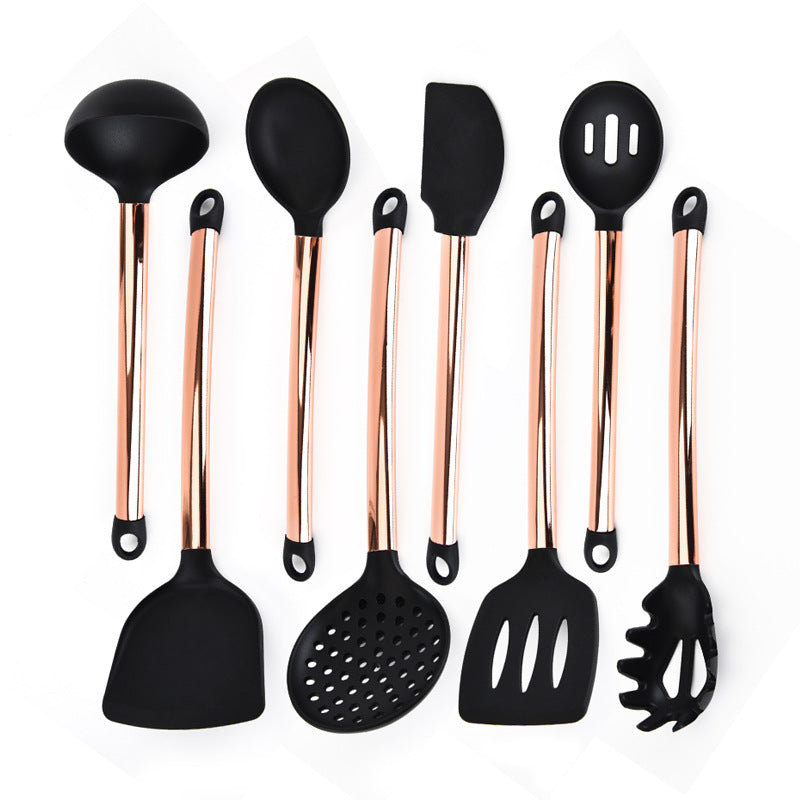 KINGWISE Rose Gold Stainless Steel Handle Cooking Tools Kits 9 Pieces Kitchen Utensil Set Silicone