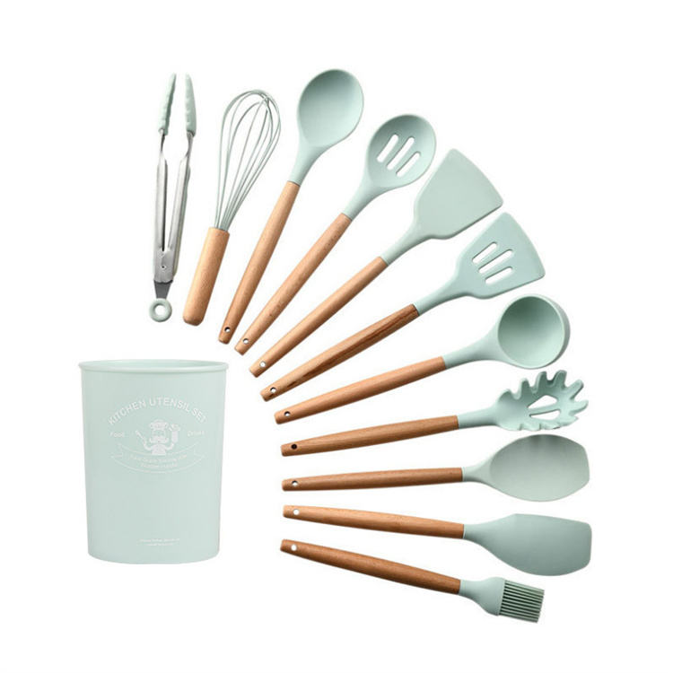 Kingwise Manufacturers Kitchen Accessories Reusable Cooking Tools Non Stick 12 Pieces Kitchen Utensil Silicone Set with Holder