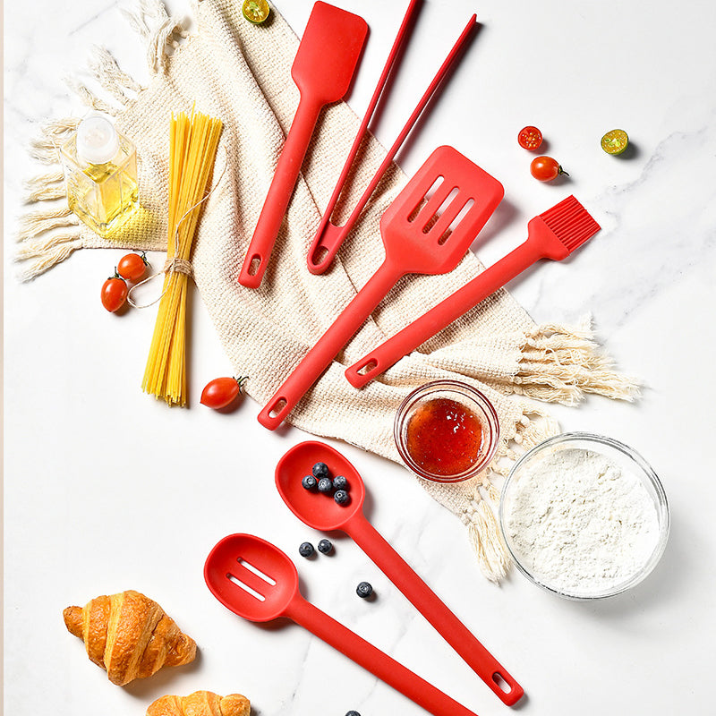 Kingwise Reusable Cozinha Cookware Gift Dining Kitchen 6 Piece Silicone Red Korean Utensil Set