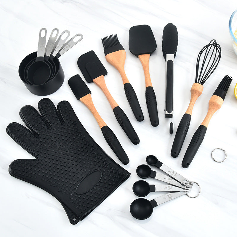 Kingwise Manufacturer Supply Silicone Cookware Set Heat Resistant Baking Spatula Scraper tool set with Wooden Handle